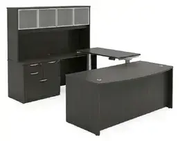 Bow Front U Shape Standing Desk with Hutch - HL