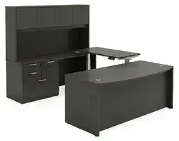 Bow Front U Shape Standing Desk with Hutch - HL