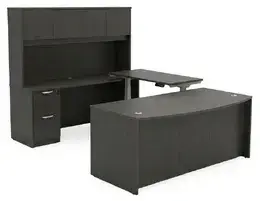 Bow Front U Shape Standing Desk with Hutch - HL