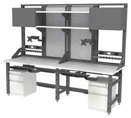 Two Person Industrial Workbench with Storage - TechWorks