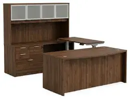 Bow Front U Shape Standing Desk with Hutch - HL