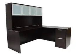 L Shaped Desk with Hutch and Drawers - PL Laminate