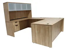 U Shaped Desk with Hutch and Drawers - PL Laminate