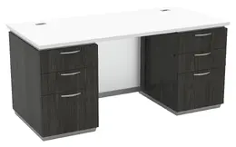 Double Pedestal Desk with Glass Modesty Panel - Tuxedo