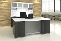 Bow Front Desk and Credenza with Hutch - Tuxedo