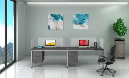 Two Person Workstation with Privacy Panels - Simple System