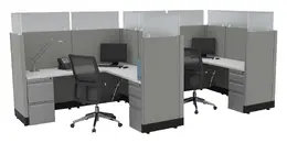 2 Person Cubicle with Glass Dividers - Systems