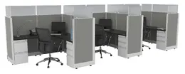 3 Person Cubicle with Glass Dividers - Systems