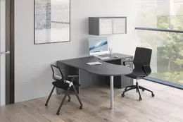 L Shaped Peninsula Desk with Storage - PL Laminate