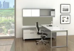 L Shaped Desk with Overhead Storage - Apex