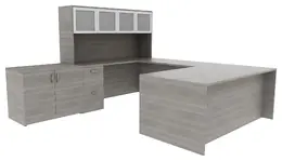 U Shaped Desk with Storage - Amber