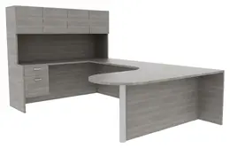 U Shape Office Desk with Hutch - Amber
