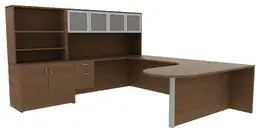 U Shaped Desk with Hutch and Drawers - Amber