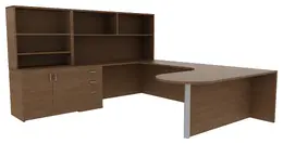 U Shaped Peninsula Desk with Storage - Amber