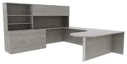 U Shaped Desk with Storage - Amber