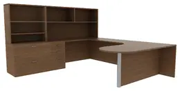 U Shaped Peninsula Desk with Storage - Amber