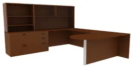 U Shaped Peninsula Desk with Storage - Amber
