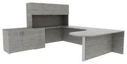 U Shaped Office Desk with Hutch - Amber