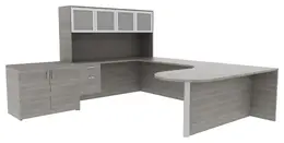 U Shaped Desk with Storage - Amber