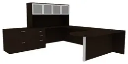 U Shaped Desk with Hutch and Drawers - Amber