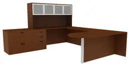 U Shaped Peninsula Desk with Storage - Amber