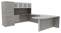 U Shaped Desk with Storage - Amber