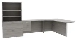 L Shaped Desk with Bookcase - Amber