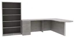 L Shaped Desk with Bookcase - Amber