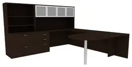 Peninsula Desk with Bookcase - Amber