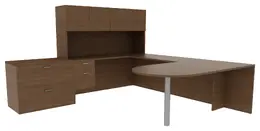 U Shaped Peninsula Desk with Storage - Amber