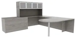 U Shaped Peninsula Desk with Storage - Amber