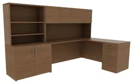 L Shaped Desk with Drawers and Shelves - Amber