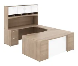 U Shaped Desk with Glass Modesty Panel and Hutch - Potenza