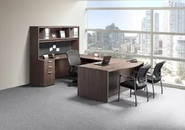 U Shaped Office Desk with Hutch - PL Laminate