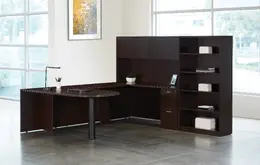 U Shaped Peninsula Desk with Bookcase - Napa