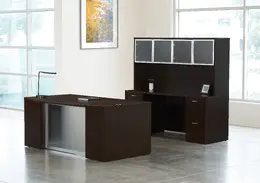 Bow Front Desk and Credenza with Hutch - Napa