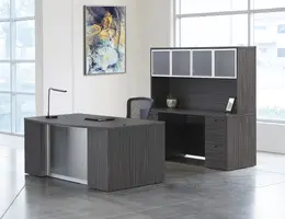 Bow Front Desk and Credenza with Hutch - Napa