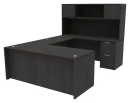 U Shaped Desk with Hutch and Drawers - HL