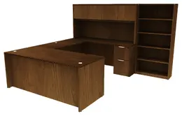 U Shaped Desk with Bookcase - HL