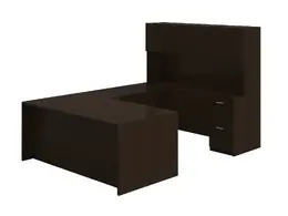 U Shaped Desk with Hutch - Amber