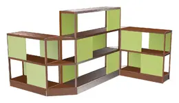 Large Wood Shelving Unit with Acoustic Panels - 145" x 72"