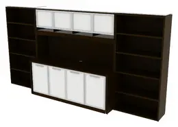 Credenza Wall Unit with Hutch and Bookcases - Potenza