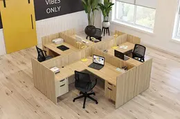 4 Person Workstation with Built-In Divider Panels - PL Laminate Seri...