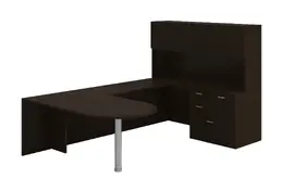 U Shaped Peninsula Desk with Hutch and Drawers - Amber