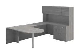 U Shaped Peninsula Desk with Hutch and Drawers - Amber