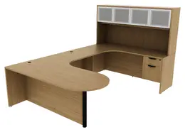 U Shaped Peninsula Desk with Hutch - PL Laminate