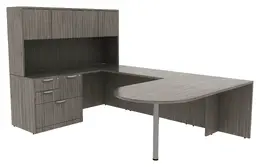 U Shape Peninsula Desk with Hutch - Commerce Laminate