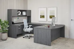 Bow Front U Shaped Desk with Hutch - PL Laminate