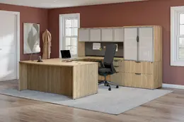 Bow Front U Shape Desk with Storage - PL Laminate