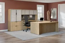 Bow Front U Shape Desk with Storage - PL Laminate